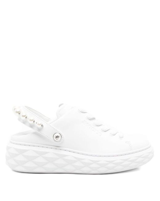 Jimmy Choo White Diamond Maxi Pearl Leather Slippers