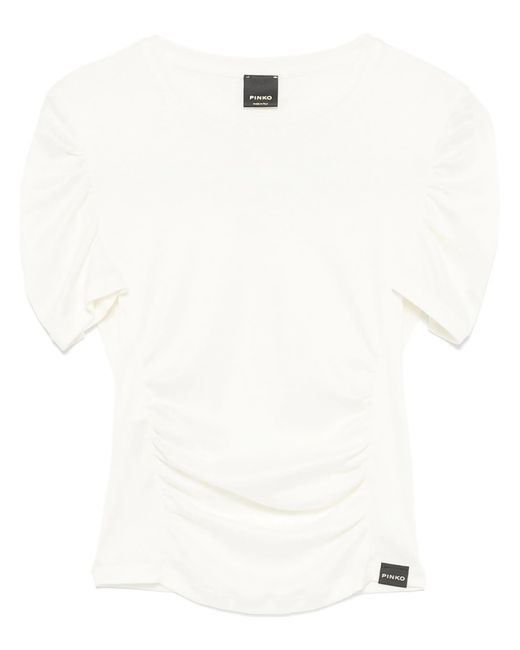 Pinko White Martello Ruched-Detailing T-Shirt