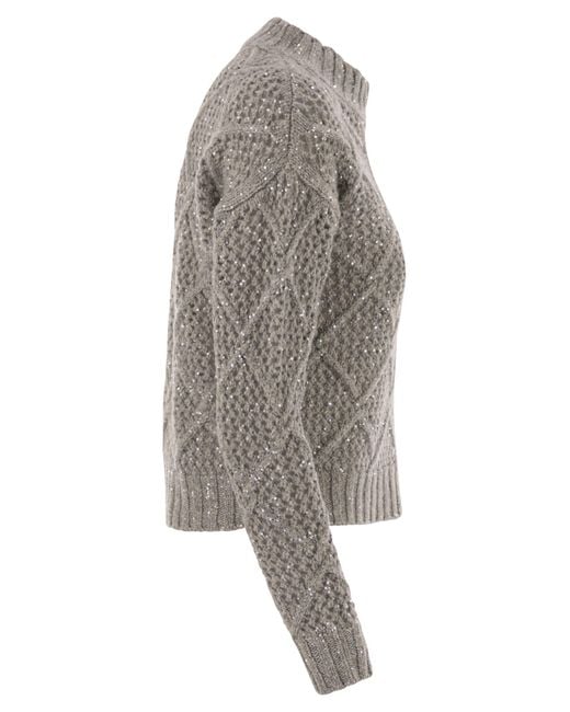 Max Mara Gray Ellade Boxy Wool And Cashmere Jumper With Sequins
