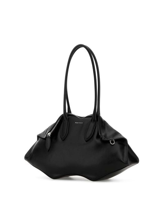 McQueen Black Leather Manta Shoulder Bag