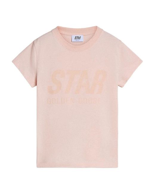 Golden Goose Deluxe Brand Pink Star Girl's T Shirt S/S Logo Tonal Print