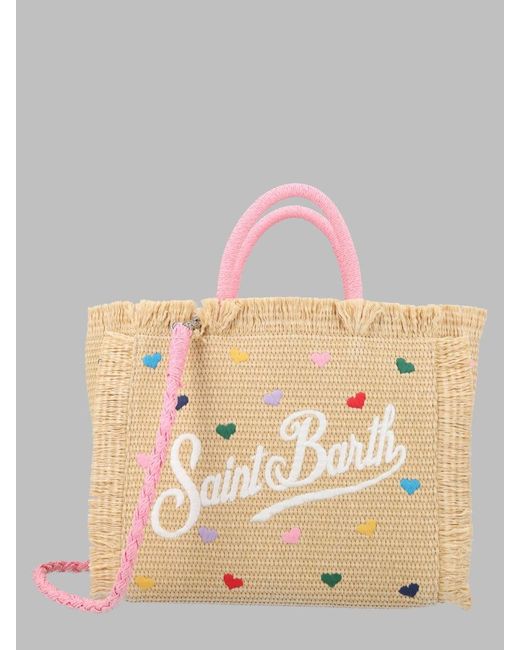 Mc2 Saint Barth Pink Mini Straw Handbag For Girls