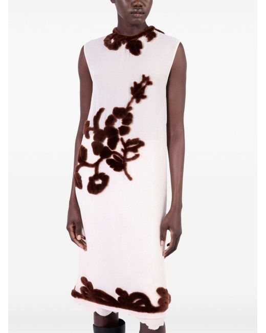 Prada Natural Embroidered Georgette Dress