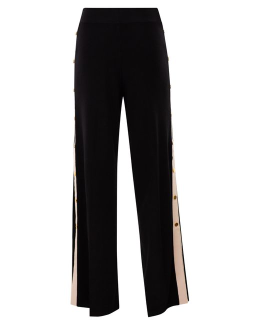 Elisabetta Franchi Black Knitted Trousers With Shiny Viscose Stripes