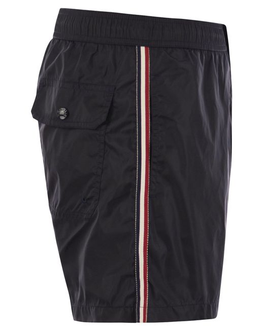Moncler Black Swim Shorts With Tricolour Trim for men