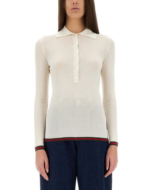 Gucci White Cashmere And Silk Polo Shirt