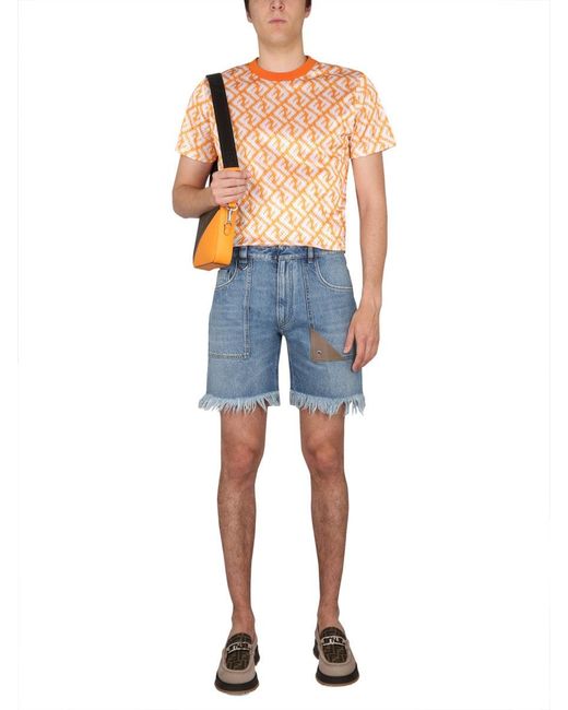 Fendi Blue Denim Bermuda Shorts For Ss23 for men