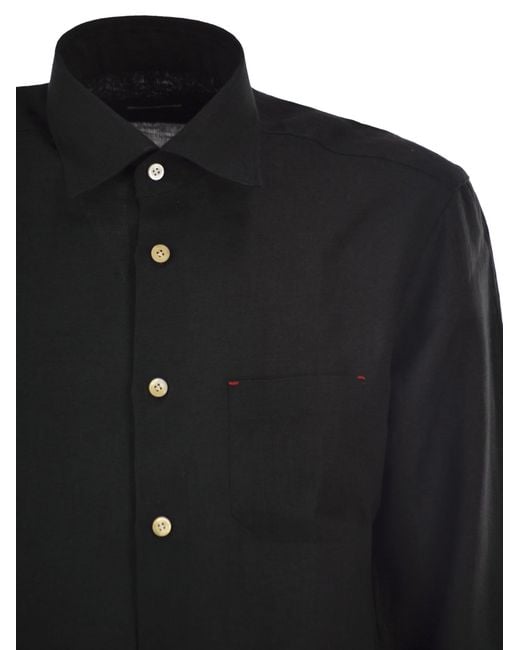 Kiton Black Tailored Linen Shirt for men