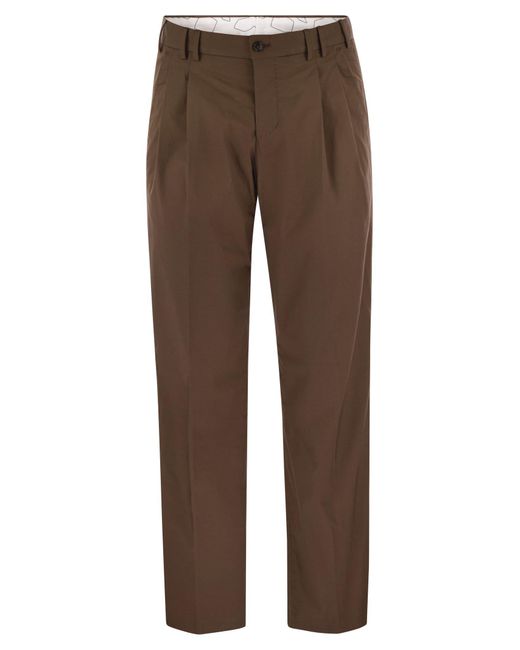 PT Torino Brown Michael Stretch Cotton Blend Trousers for men