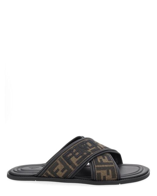 Fendi Black Slide Con Logo for men