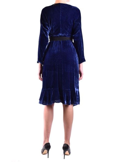 Diane von Furstenberg Blue Wrap-Style Midi Dress With Velvet Texture