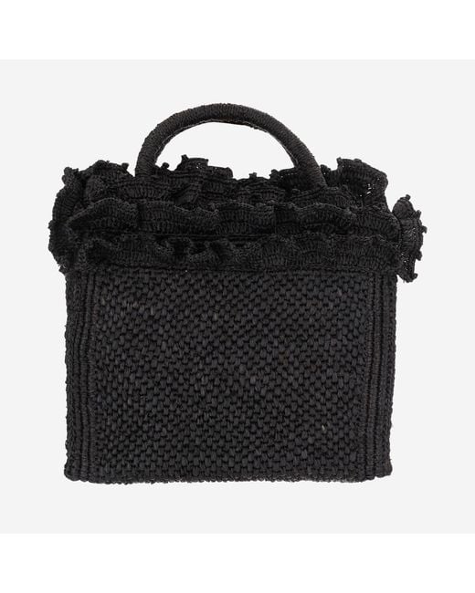IBELIV Black Rafia And Cotton Tote Bag