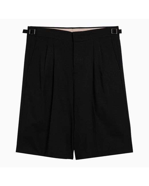 PT Torino Black Wool Bermuda Shorts With Darts for men
