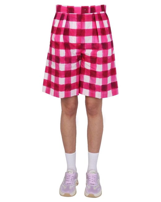 MSGM Red Check Shorts