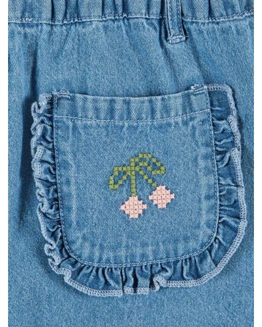 Emile Et Ida Blue Pantaloni Denim Con Ciliegie