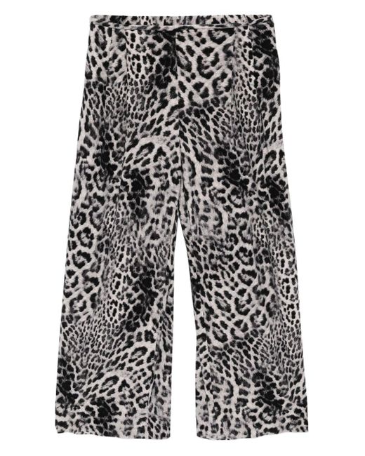 Norma Kamali Gray Leopard Print Wide Leg Trousers