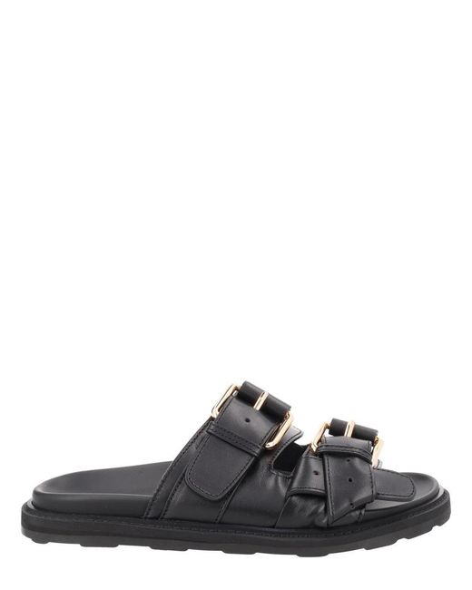 Moschino Black Double-Buckle Slide Sandals