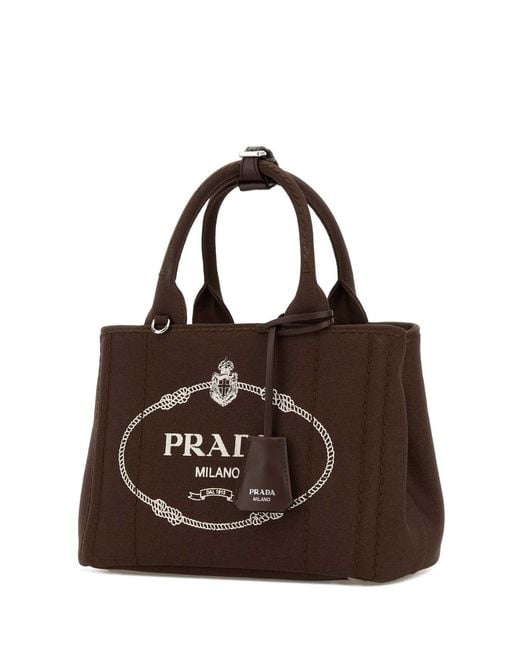 Prada Brown Canvas Small Jardinière Handbag