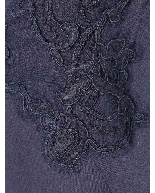 Alberta Ferretti Blue Midi Dress With Floral Appliqués