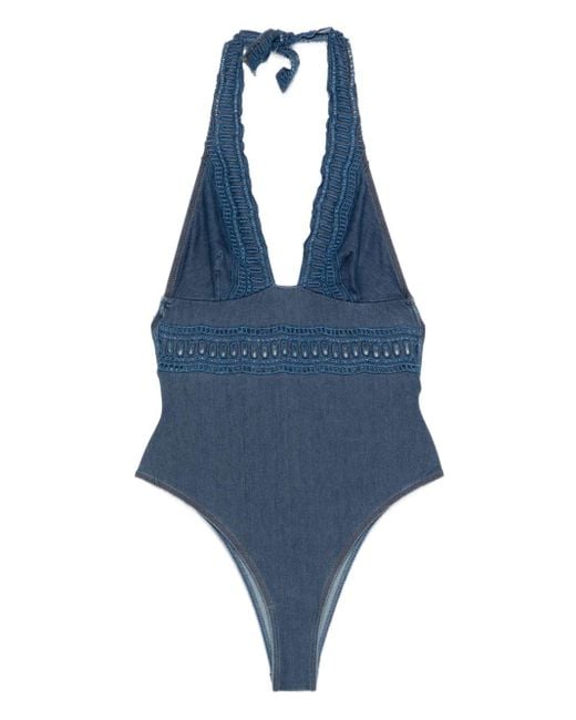 Ermanno Scervino Badpak Met Gehaakt Kant En Halternek in het Blue