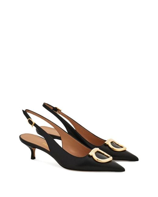 Ferragamo Black Leather Slingback Pumps
