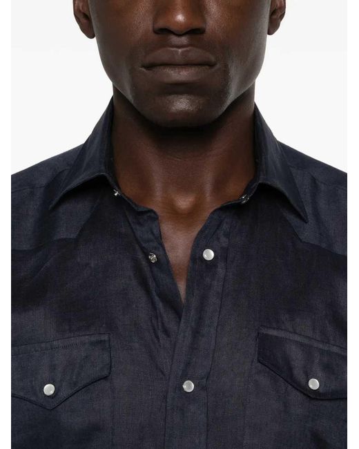 Sartorio Napoli Blue Linen Shirt