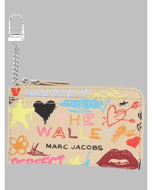 Marc Jacobs Natural Graffiti Print Zip Card Case Keychain Wallet