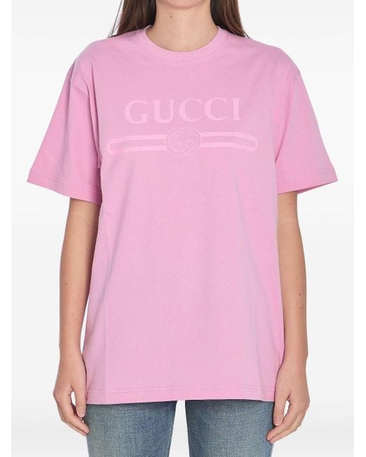 Gucci Pink Logo Cotton T Shirt