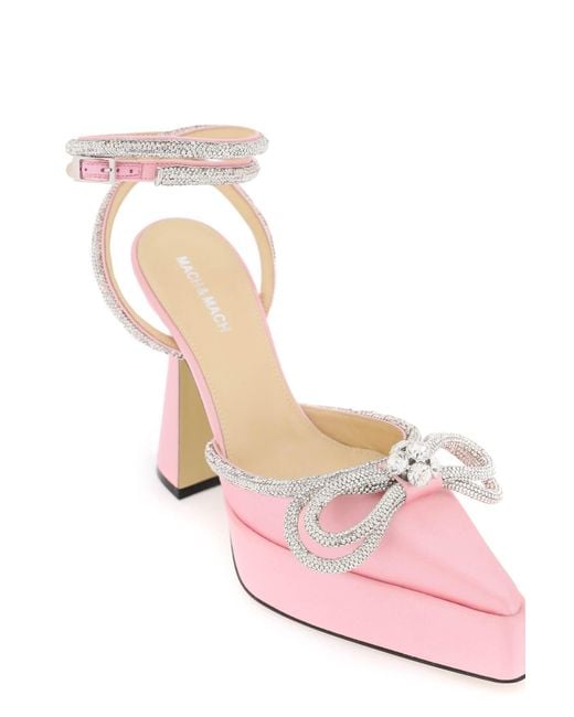 Mach & Mach Pink Double Bow 140 Crystal Satin Pumps