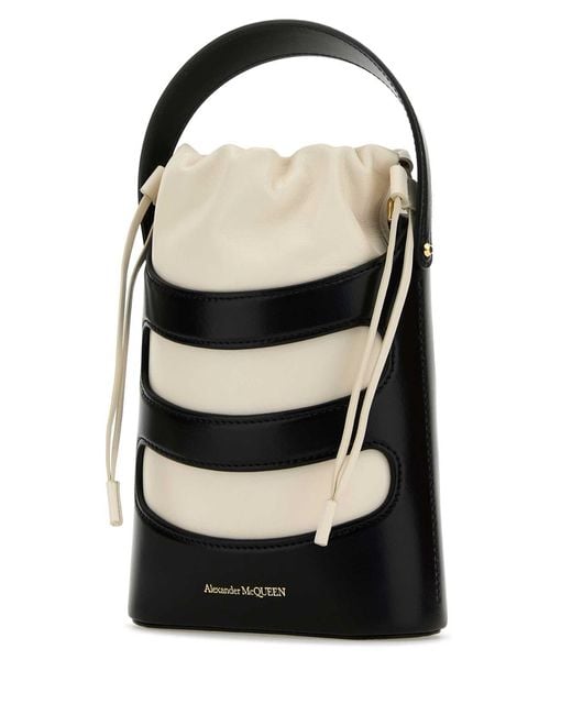 McQueen Black Two-Tone Leather Mini The Rise Bucket Bag