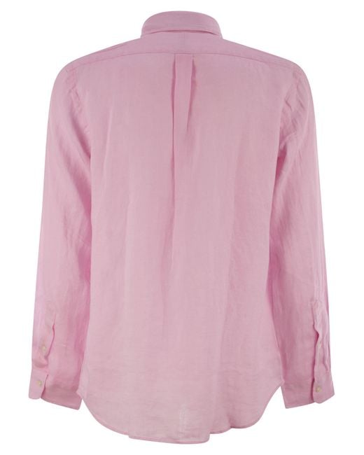 Polo Ralph Lauren Pink Custom-Fit Linen Shirt for men