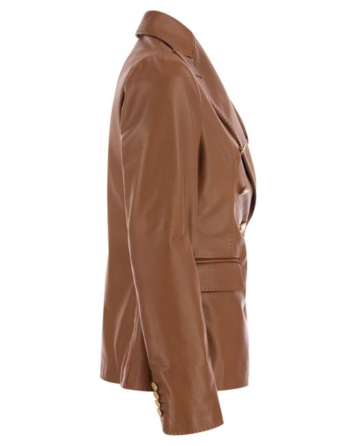 Tagliatore Lizzie Double Breasted Leather Blazer in het Brown