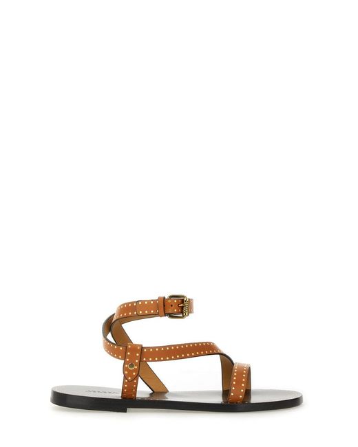 Isabel Marant Natural Flat Leather Sandals With Stud Accents
