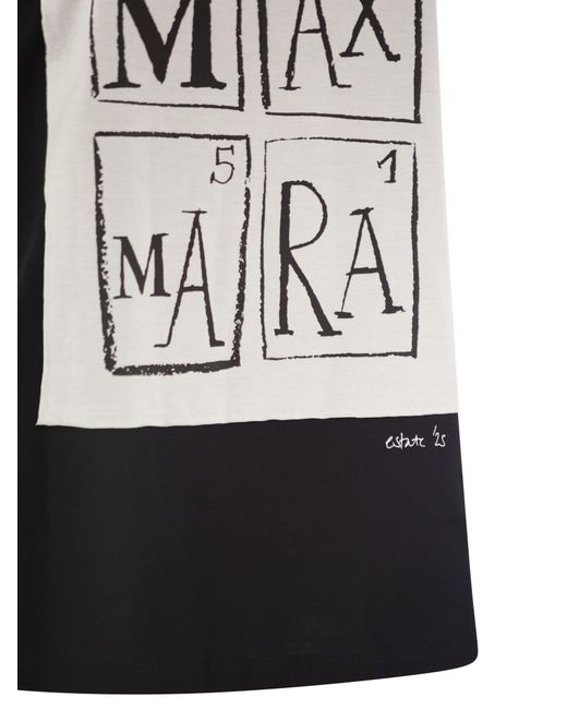 Max Mara Black Colibri Baumwoll -T -Shirt mit vorderem Druck