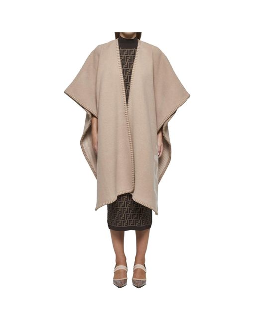 Fendi Natural Wool And C Mere Poncho