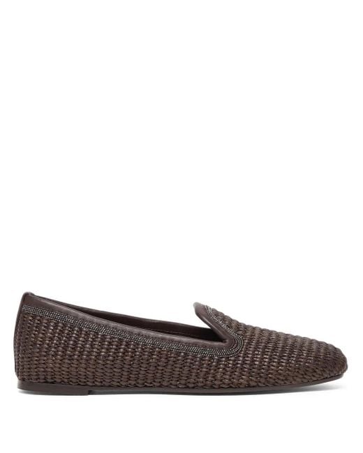 Brunello Cucinelli Brown Pantoffeln mit gewebtem Design