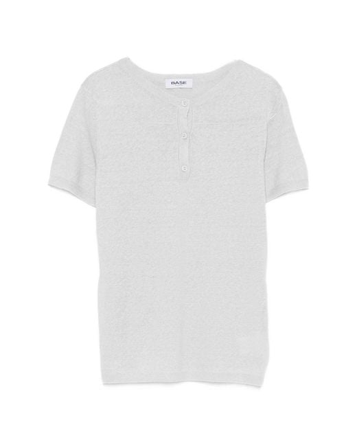 Base London White Linen And Cotton Blend T Shirt
