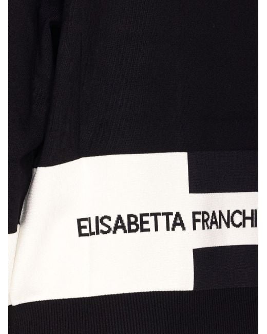 Elisabetta Franchi Black Inlaid Logos Colour-Block Crewneck Sweater