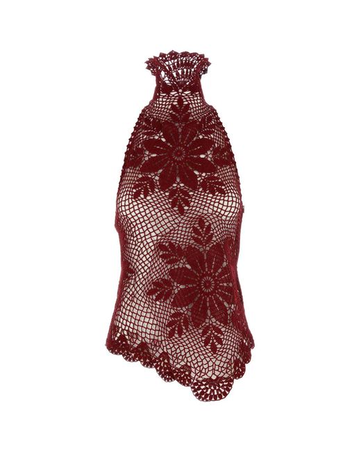 Magda Butrym Red Burgundy Crochet Top
