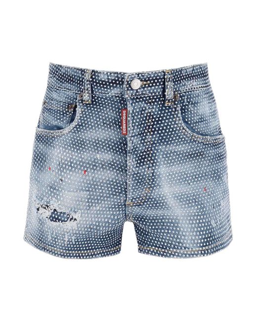 DSquared² Hollywood Wash Hot Pant Shorts in het Blue