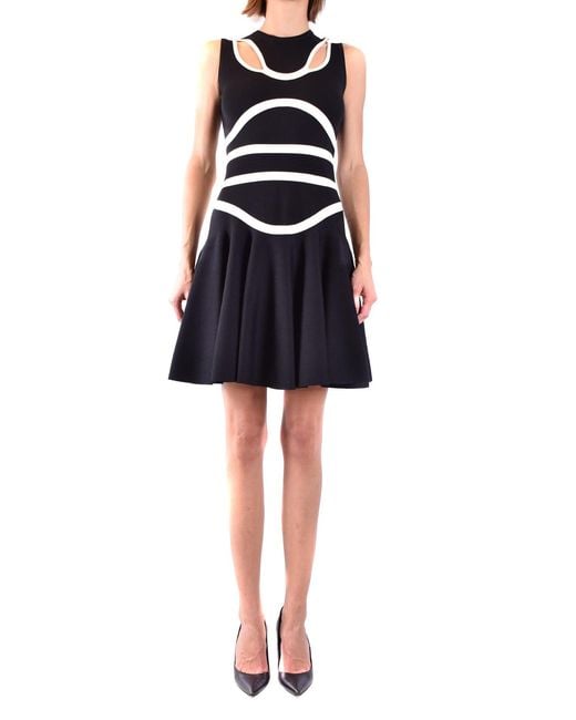 McQueen Black Striped Sleeveless Round Neck Dress
