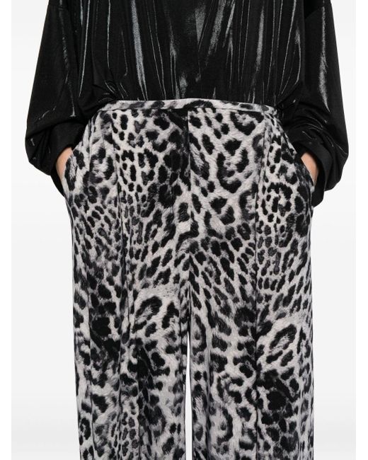 Norma Kamali Gray Leopard Print Wide Leg Trousers