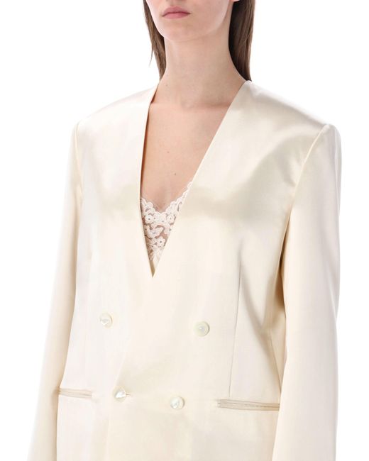 Alberta Ferretti Natural Double-Breasted Glossy Satin Jacket
