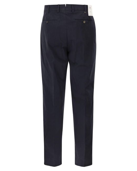 PT Torino Blue Stretch Cotton Tailored Trousers