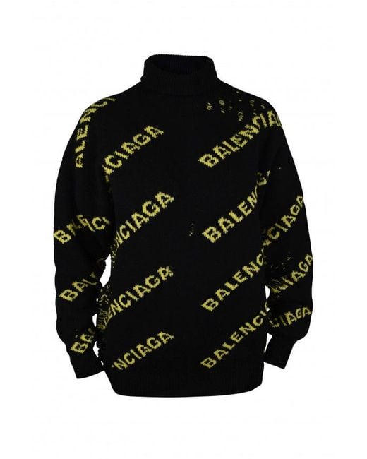 Balenciaga Black Logo Knit Turtleneck Sweater