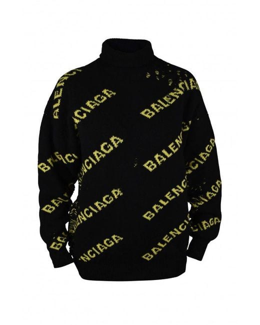 Balenciaga Black Logo Knit Turtleneck Sweater