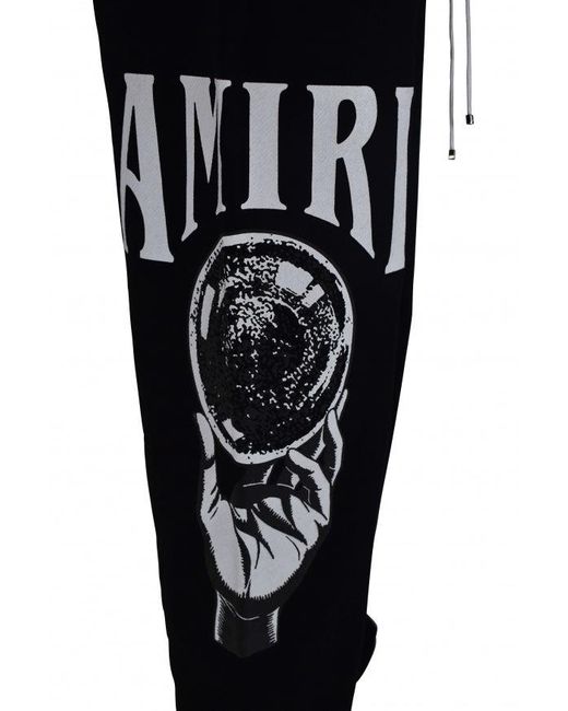 Amiri Blue Cotton Jogging Pants With Crystal Ball Graphic