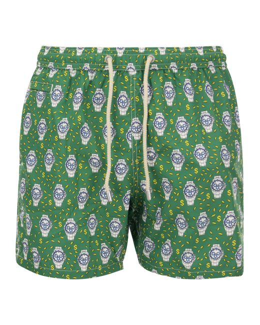 Mc2 Saint Barth Green Lightweight Fabric Swim Boxer Shorts With Print