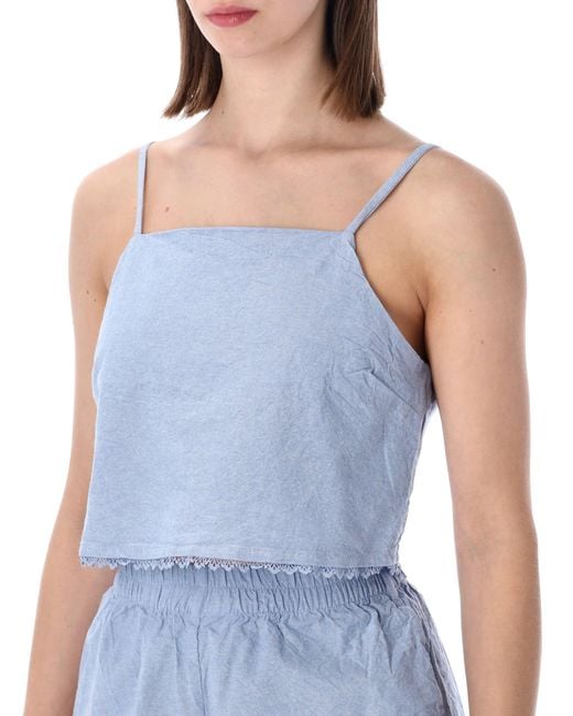 American Vintage Blue Feoly Lace-Trim Cotton Top