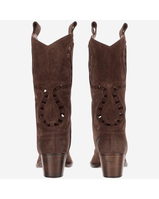 Sartore Brown Suede Boots With Cut Out Details
